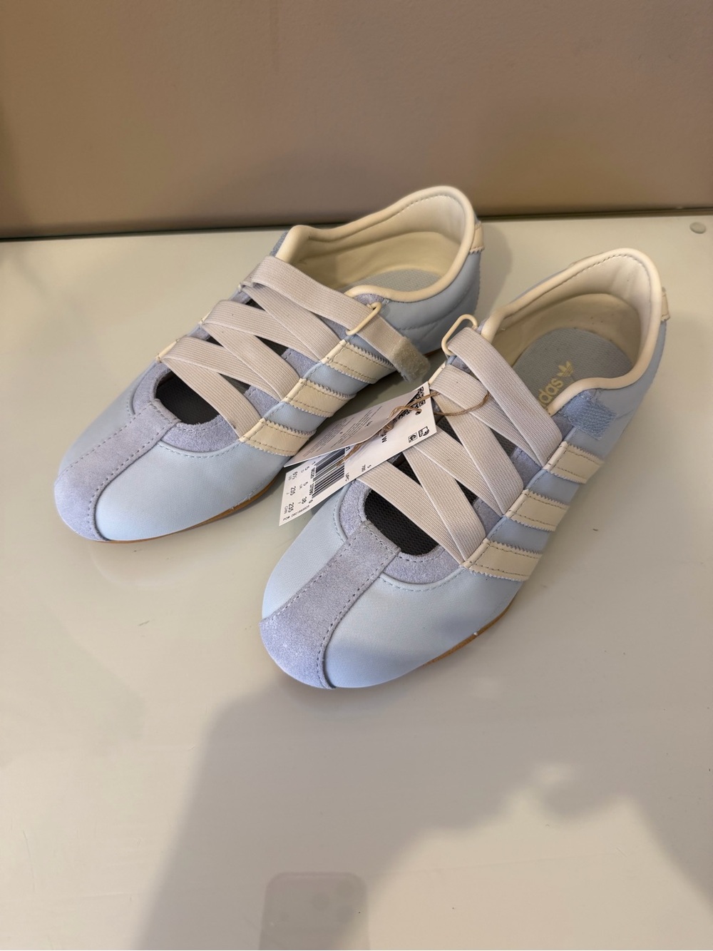adidas Women’s Pale Blue Sneakers with Cream Straps - Picture 3 of 4